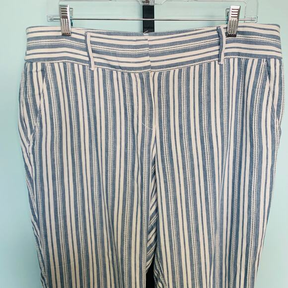 LOFT Blue Stripe Linen Blend Marisa Pants Size 10 - Picture 3 of 7